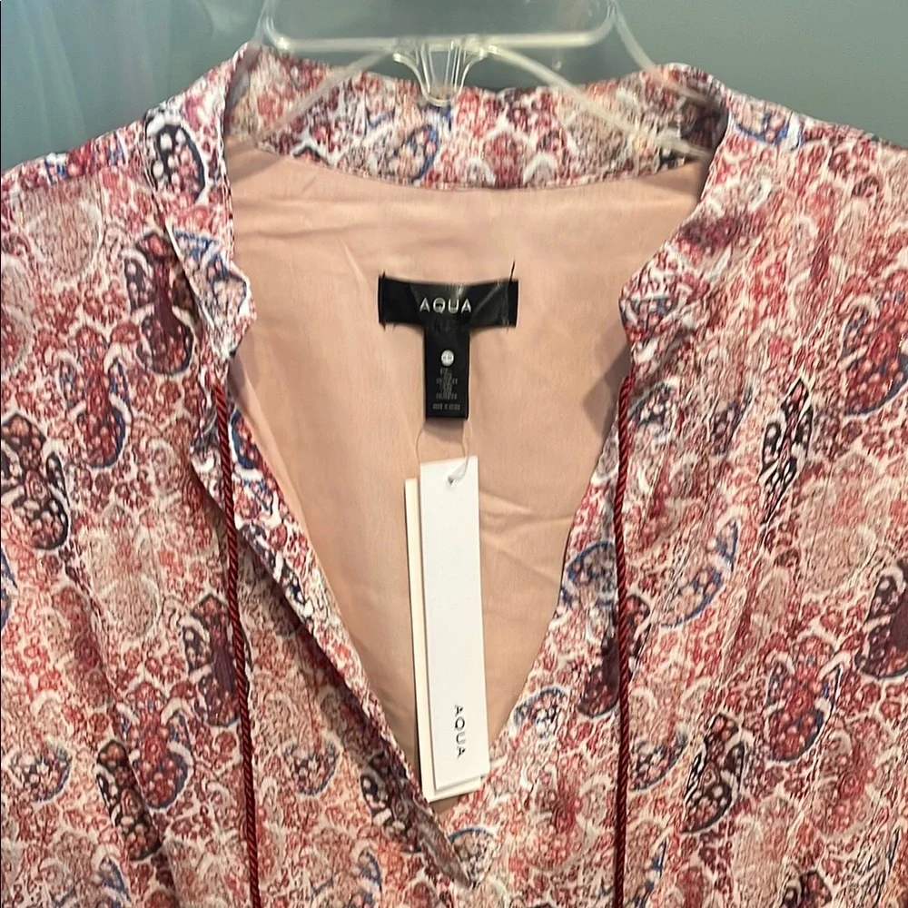 AQUA Pink Lined Patterned Ruffled Dress, Fairy Boho Peasant Dress, NWT